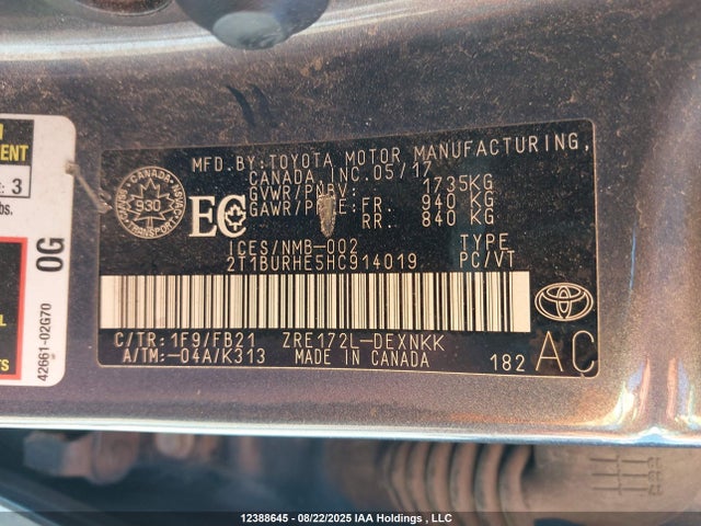2T1BURHE5HC914019 Toyota 2zr-fe