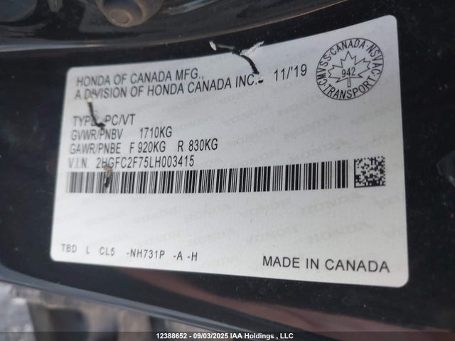 Honda k20c2 2020 2HGFC2F75LH003415 Image 9