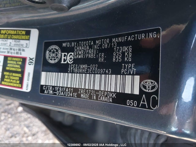 Toyota 2zr-fe 2014 2T1BURHE3EC009743 Image 9