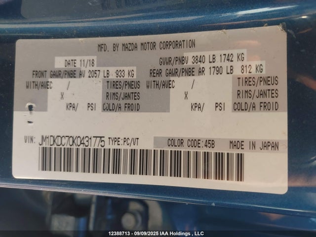 JM1DKDC70K0431775 Mazda pe