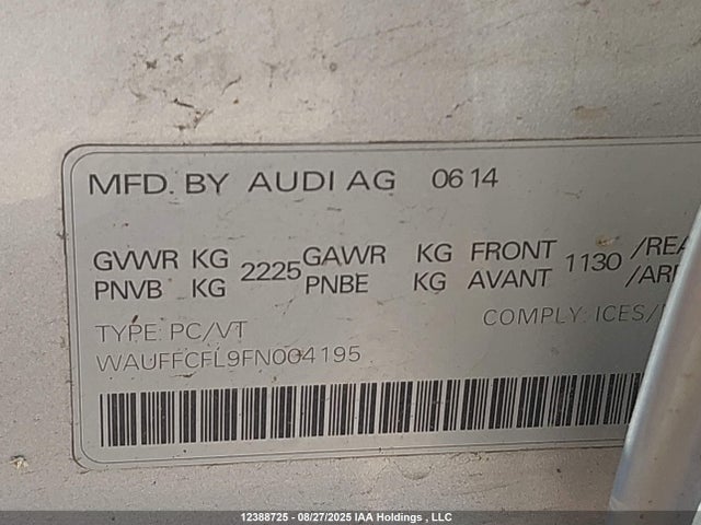 Audi flex fuel capable engine 2015 WAUFFCFL9FN004195 Image 9