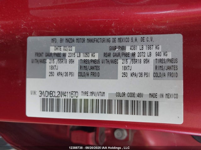 Mazda py 2022 3MVDMBCL2NM411670 Image 9