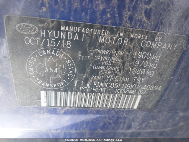KMHC85LH9KU040394 Hyundai Ioniq