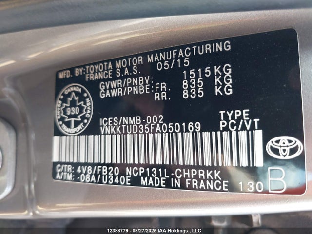 Toyota 1nz-fe 2015 VNKKTUD35FA050169 Image 9