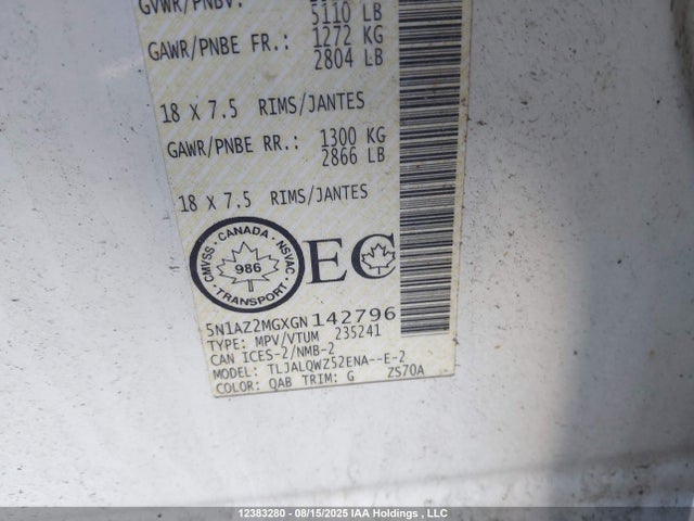 5N1AZ2MGXGN142796 Nissan 2016