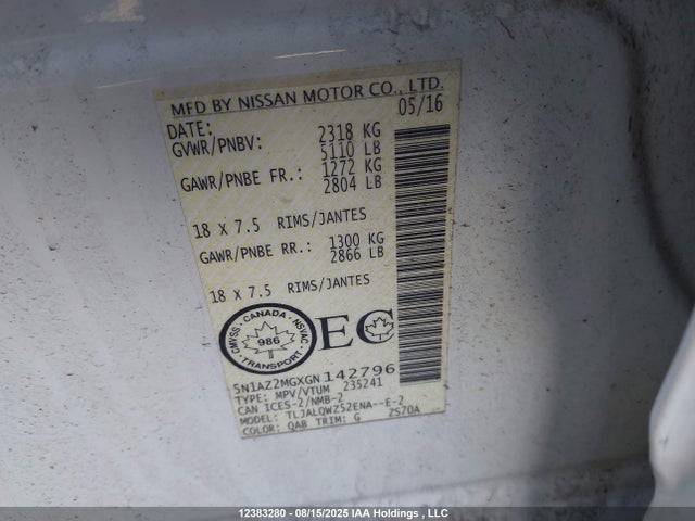 5N1AZ2MGXGN142796 Nissan 2016