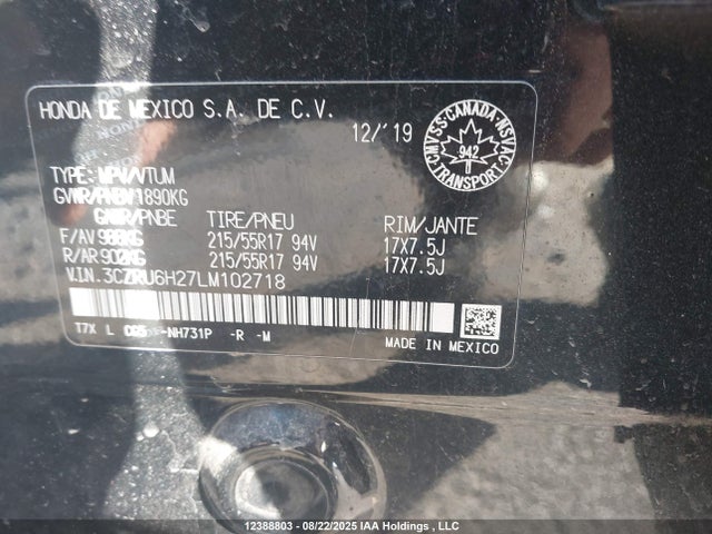 3CZRU6H27LM102718 Honda r18z9