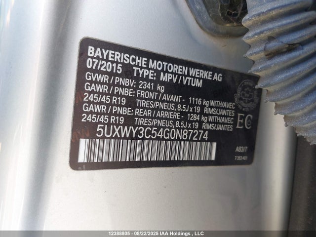 5UXWY3C54G0N87274 BMW 2016