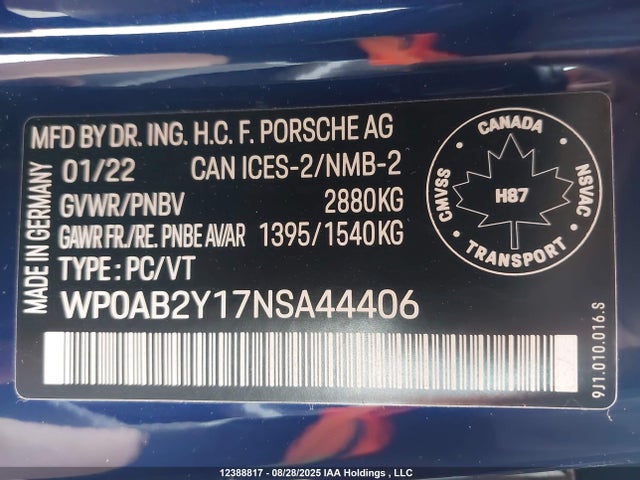 WP0AB2Y17NSA44406 Porsche Taycan