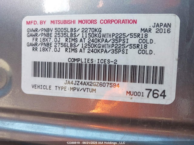 JA4JZ4AX2GZ607594 Mitsubishi mivec