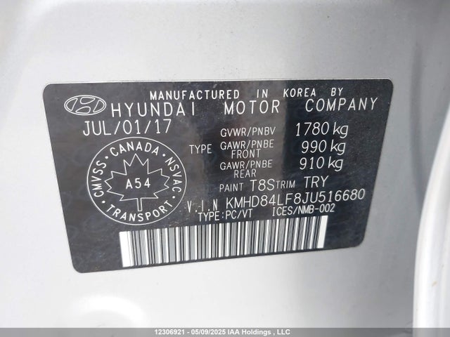 KMHD84LF8JU516680 Hyundai mpi nu