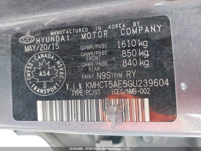 Hyundai dohc gdi gamma 2016 KMHCT5AE5GU239604 Image 19