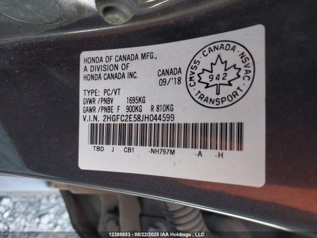 12388853 :رقم المزاد ، 2HGFC2E58JH044599 vin ، 2018 Honda Civic مزاد بيع