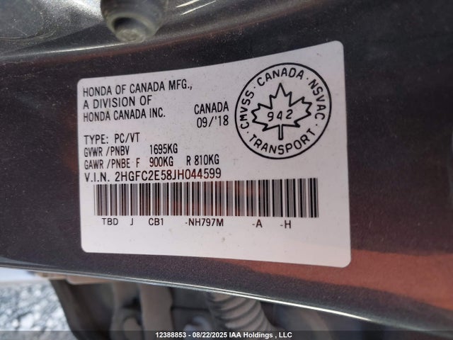 12388853 :رقم المزاد ، 2HGFC2E58JH044599 vin ، 2018 Honda Civic مزاد بيع