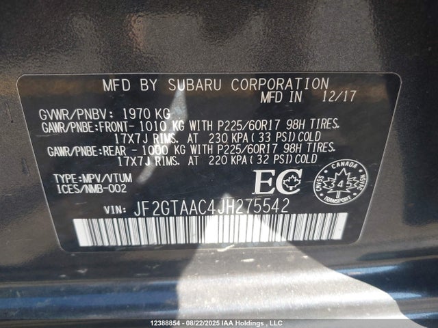 JF2GTAAC4JH275542 Subaru naturally aspirated