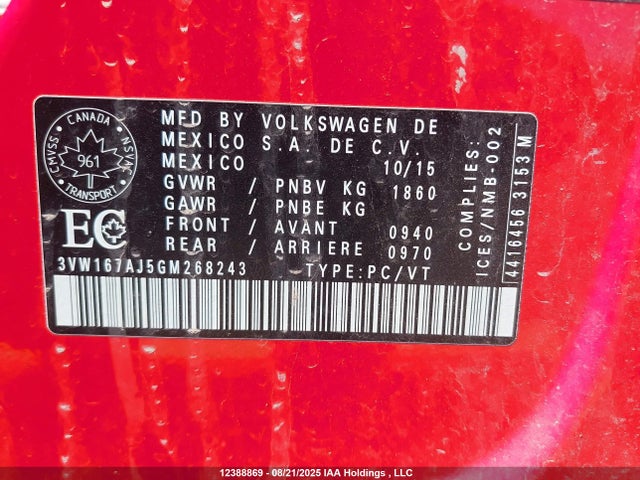 3VW167AJ5GM268243 Volkswagen 1.4t