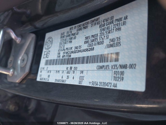 1FMCU9GD3HUA56268 Ford gtdi sigma w/premium fuel