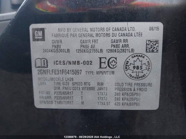 Chevrolet lfx - sidi, vvt, e85 max, alum 2015 2GNFLFE31F6415097 Image 19