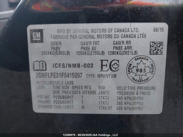 Chevrolet lfx - sidi, vvt, e85 max, alum 2015 2GNFLFE31F6415097 Image 9
