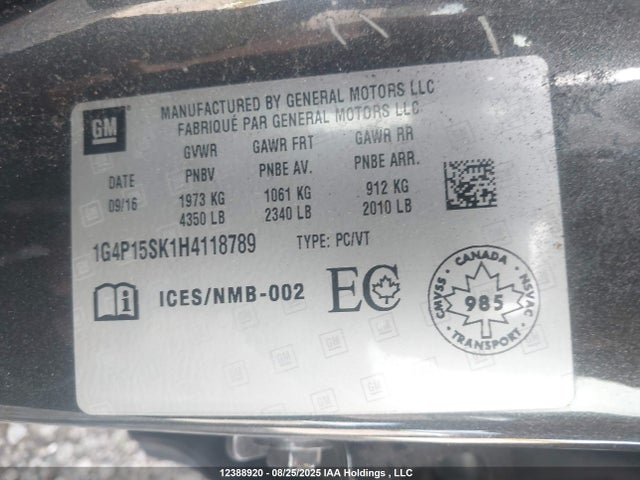 1G4P15SK1H4118789 Buick lea - sidi: spark ignited direct injection, e85 max, alum