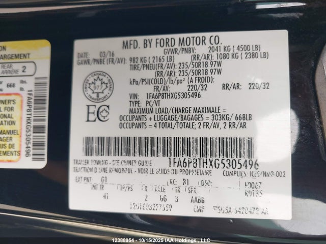 Aukcja sprzedaży 2016 Ford Mustang Ecoboost Premium, vin: 1FA6P8THXG5305496, numer aukcji: 12388954
