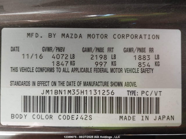 JM1BN1M35H1131256 Mazda py