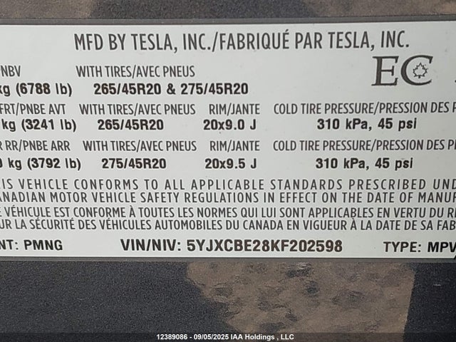 5YJXCBE28KF202598 Tesla MODEL X