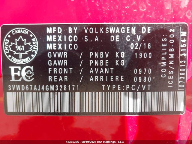 3VWD67AJ4GM328171 Volkswagen 1.4t
