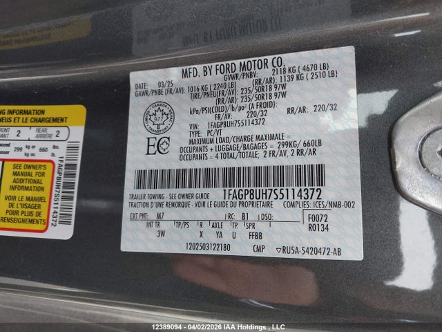 Продаж на аукціоні авто 2025 Ford Mustang, vin: 1FAGP8UH7S5114372, номер лоту: 12389094