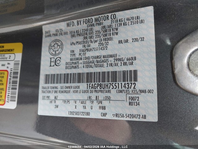 Продаж на аукціоні авто 2025 Ford Mustang, vin: 1FAGP8UH7S5114372, номер лоту: 12389094