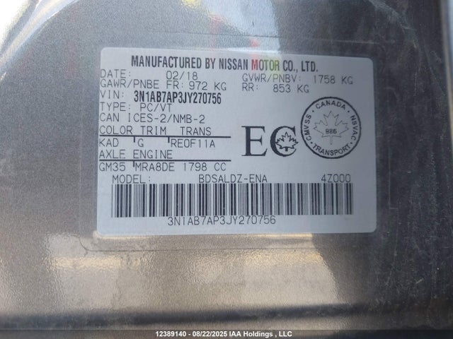3N1AB7AP3JY270756 Nissan Sentra