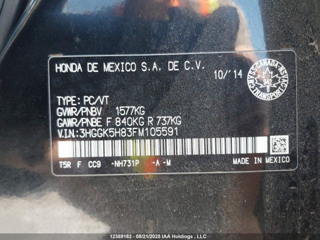 3HGGK5H83FM105591 Honda l15b1