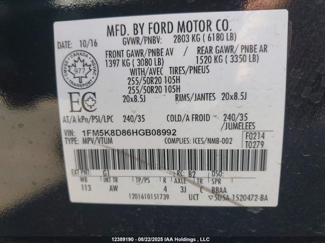 Ford 3.5l ti-vct 2017 1FM5K8D86HGB08992 Image 18
