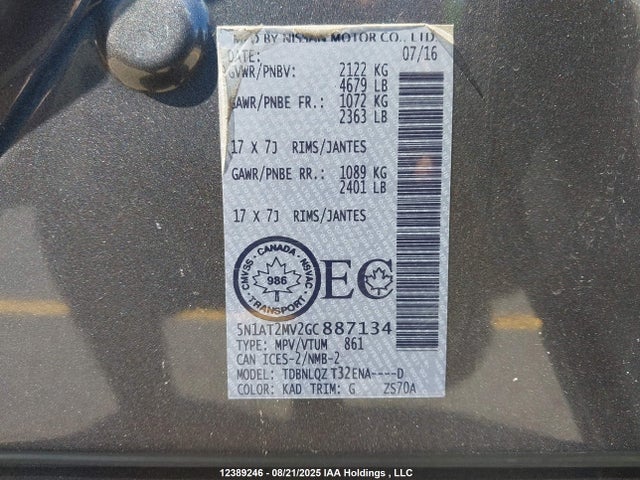 5N1AT2MV2GC887134 Nissan Rogue
