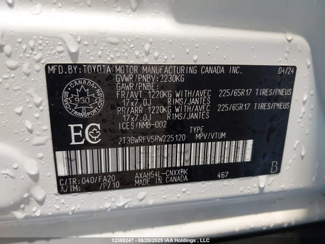 2T3BWRFV5RW225120 Toyota a25a-fxs