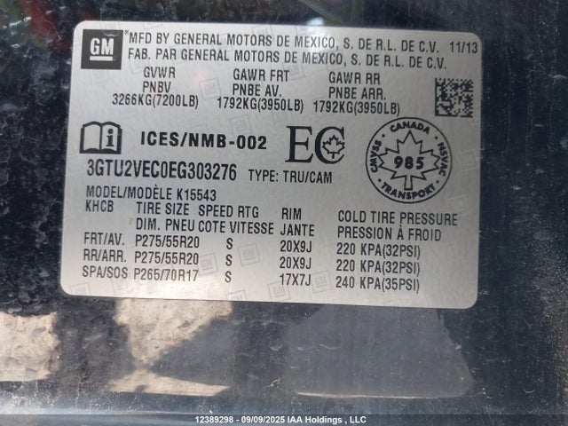 3GTU2VEC0EG303276 GMC l83 - vvt, afm (active fuel management), aluminum