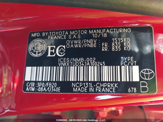 Toyota 1nz-fe 2018 VNKKTUD34JA100245 Image 9