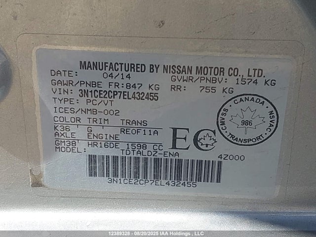 Nissan 2014 2014 3N1CE2CP7EL432455 Image 9