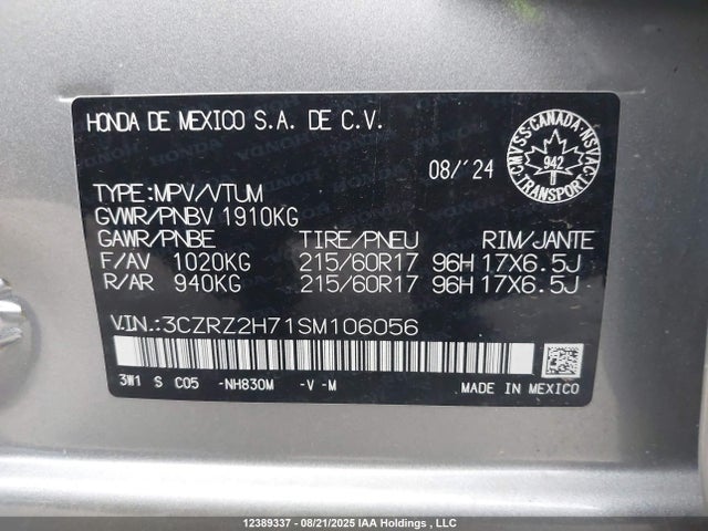 3CZRZ2H71SM106056 Honda k20z5