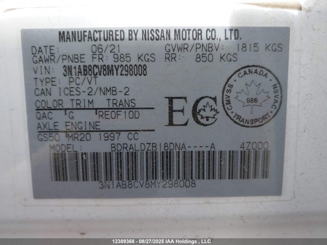 3N1AB8CV8MY298008 Nissan Sentra