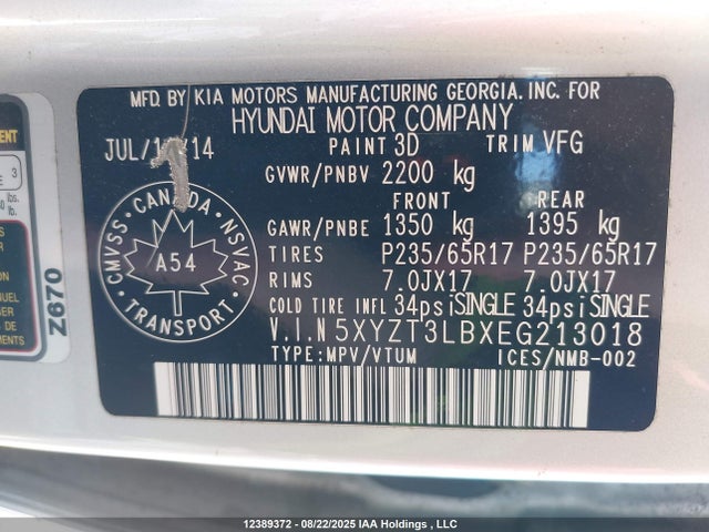 5XYZT3LBXEG213018 Hyundai gdi theta