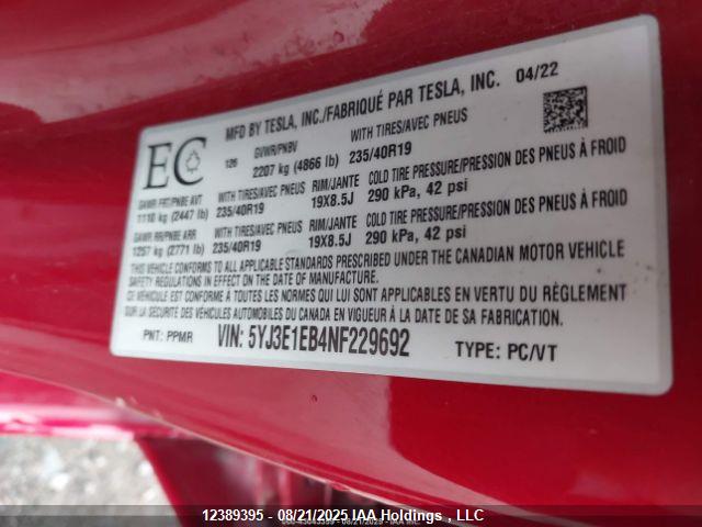 Tesla MODEL 3 2022 5YJ3E1EB4NF229692 Image 10