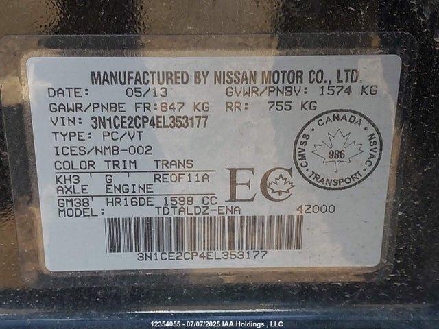 Nissan 2014 2014 3N1CE2CP4EL353177 Image 9