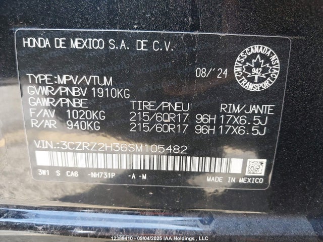3CZRZ2H36SM105482 Honda k20z5