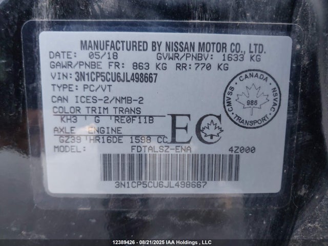 3N1CP5CU6JL498667 Nissan Kicks