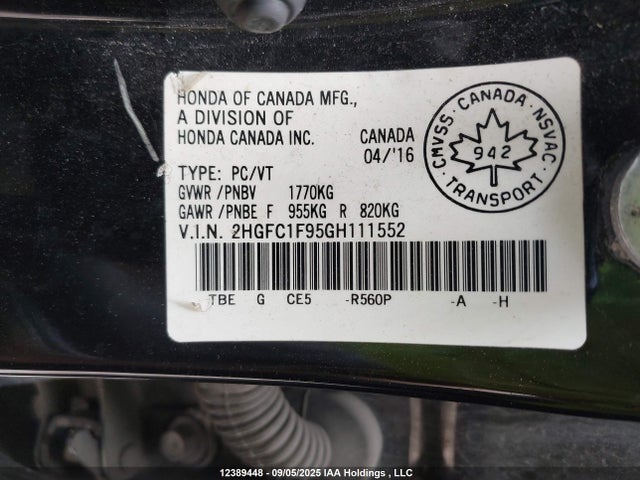 2HGFC1F95GH111552 Honda l15b7