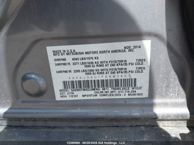 Mitsubishi dohc mivec 2015 4A4AJ3AU1FE603869 Image 9