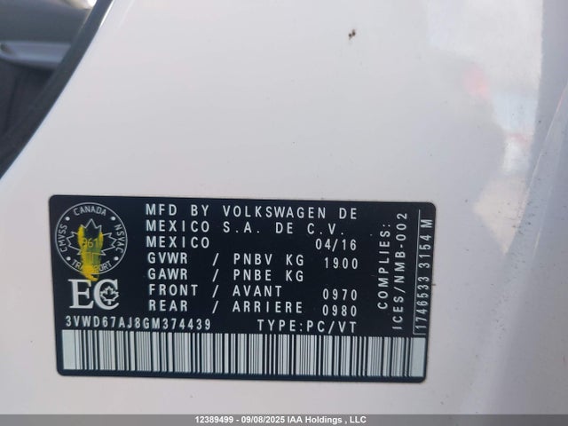 3VWD67AJ8GM374439 Volkswagen 1.4t