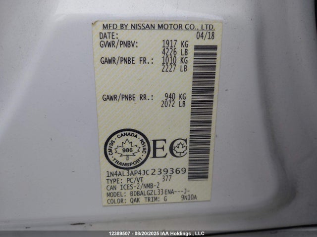 1N4AL3AP4JC239369 Nissan Altima