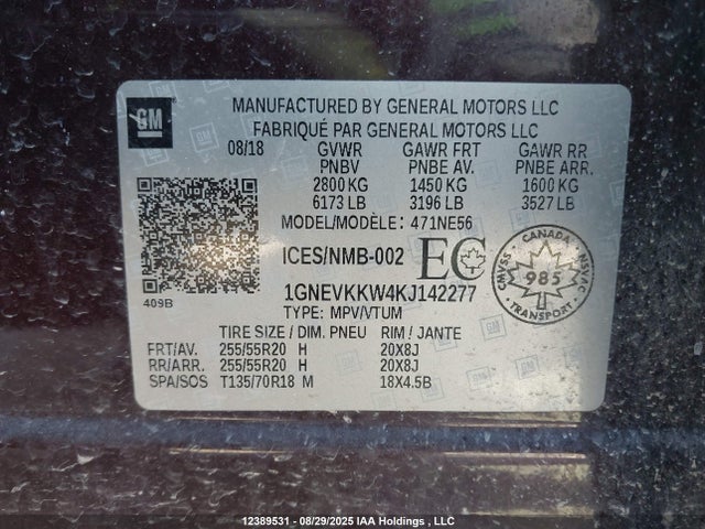 1GNEVKKW4KJ142277 Chevrolet lfy - spark ignited direct injection, atss, gen 1